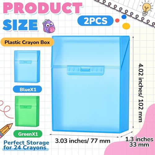 Clabby 2 Pcs Clear Plastic Crayon Boxes Hold 24 Count, Blue,Green