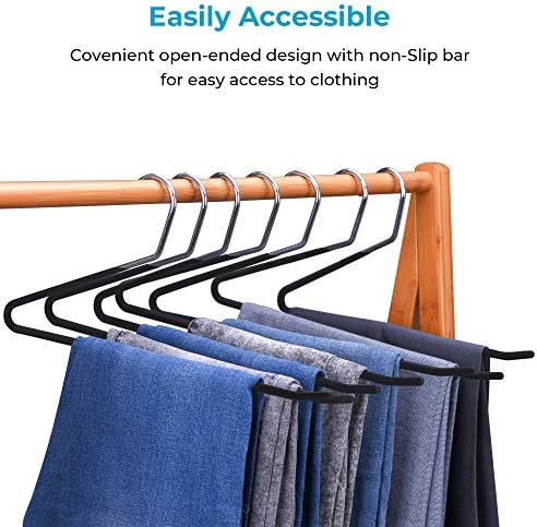 JS HANGER Non Slip Pants Hangers 20 Pack Open Ended Easy Slid Slacks Hangers, Durable Anti-Rust Space Saving Metal Jeans Hanger, Chrome and Black Friction