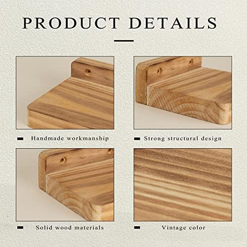 Freezing point Small Floating Shelf for Wall Set of 4 Natural Wood 4Inch Mini Wall Shelves Decor Plant Display Collectib