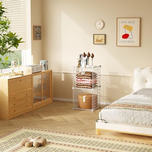 C&AHOME Wire Cube Storage, 2-Cube Storage Organizer Metal, C Grids, White
