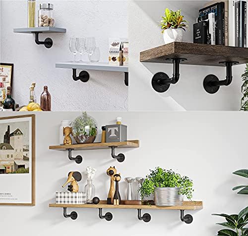 CWLOTAC Pipe Shelf Bracket 4 Pack - Industrial Black Iron Pipe Shelves - Heavy Duty Rustic Wall Mounted DIY Floating She