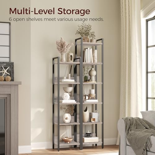 MAHANCRIS Bookshelf, 6-Tier Bookcase, Standing Book Shelf for Small Space, Storage Shelf Organizer, for Living Room, Bed