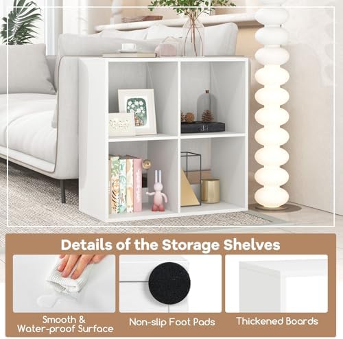 4 Cube Storage Organizer Set of 2, 2 Tier Floor Standing Bookcase, Small Bookshelf for Small Spaces, Wooden Open Display