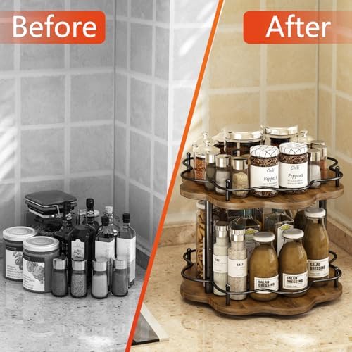 2 Tier Lazy Susan Organizer,2-Tier Spinning Spice Rack with Stable Carousel Base & 4 Height Settings for Cupboard Kitche