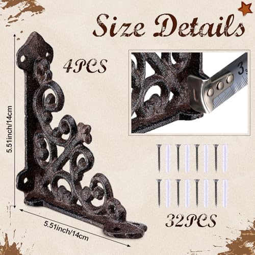 Blulu 4 Pack Decorative Shelf Brackets, Vintage Cast Iron Brackets