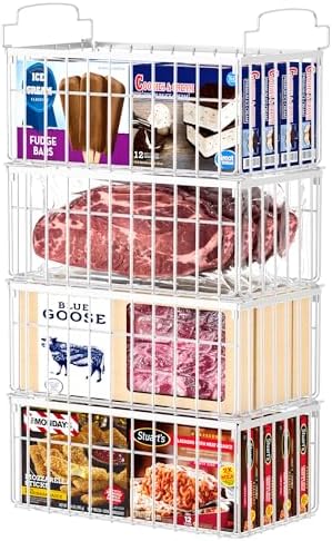 Freezer Organizer Bins, 4 Pack Big Baskets for 5/ 7 Cu.FT Deep Freezer