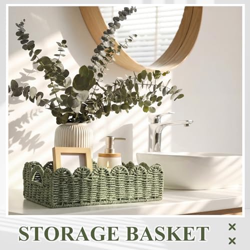 Boao 3 Pcs Boho Storage Wicker Baskets Handmade Woven Decorative Paper Rope Baskets for Organizing with Handle Counterto