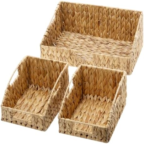 GRANNY SAYS Wicker Storage Basket, Wicker Basket with Handles, Trapezoid Woven Baskets for Shelves, Decorative Baskets f