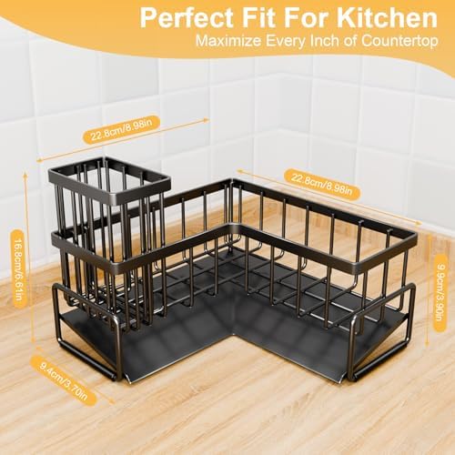 TEAMOLA Kitchen L-Shaped Sponge Holder - Large Metal Sponge Sink Caddy
