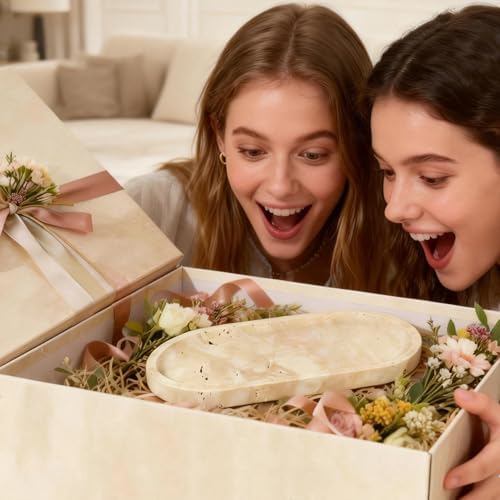 Natural Travertine Vanity Tray for Bathroom Countertop, 12" L x 6" W Light Beige Cream Decorative Tray with 4 Non-Slip S