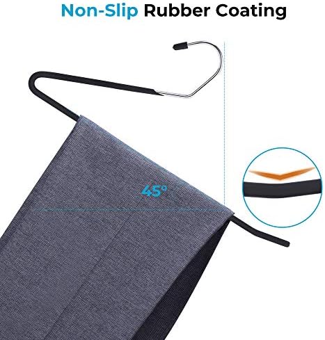 JS HANGER Non Slip Pants Hangers 20 Pack Open Ended Easy Slid Slacks Hangers, Durable Anti-Rust Space Saving Metal Jeans Hanger, Chrome and Black Friction