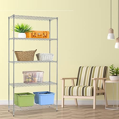 HCY Heavy Duty 5-Tier Storage Shelf - Adjustable Metal Rack for Laundry, Bathroom, Kitchen, Garage & Pantry Organization