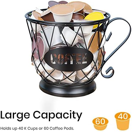 TreeLen Coffee Pod Holder, K Cup Organizer, Large Capacity K Cup Holder for 40 K Cups, K Pod Storage for Coffee Bar - Bl