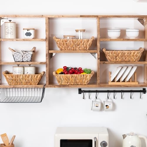 Small Wicker Baskets for Organizing, Water Hyacinth Wicker Storage Basket with Handle, Pantry Baskets for Shelves, Toile