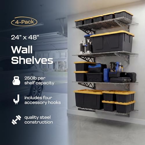 MonsterRax 24x48 White Garage Wall Shelf 4-Pack, 500lb, Hammertone