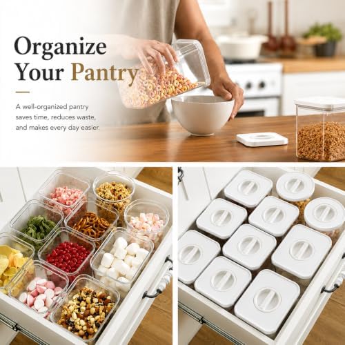 Neoflam Smart Seal Airtight Food Storage Containers Set of 3, Large 2.7L Pantry Containers for Cereal, Flour, Rice & Dry Food, Stackable BPA-Free Clear Canisters with Twist Lock Lids, White, 91 oz