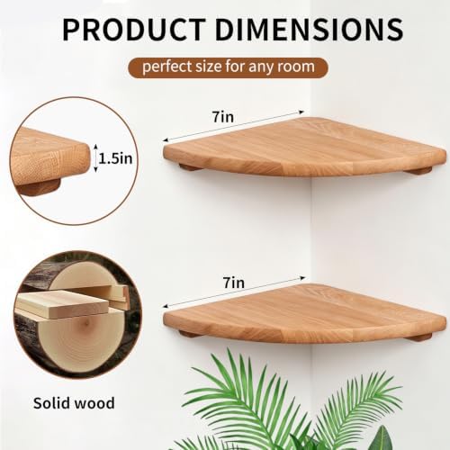 Corner Floating Shelves Set of 2, 7 Inch Solid Wood