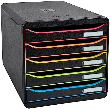 Exacompta Big Box - 5 Drawer Desktop Organizer - 100% Recycled Materials - Fits Letter and A4+ Size Paper - Black w/Multicolored Accents - Dimensions 13 5/8 x 11 x 10 5/8 - Made in Europe
