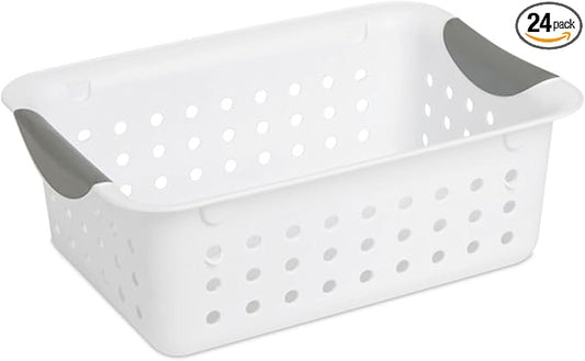 Sterilite 24-Pack Ultra Basket, Open Plastic Bins, Countertop, Cabinet and Closet Organizer, White, Small