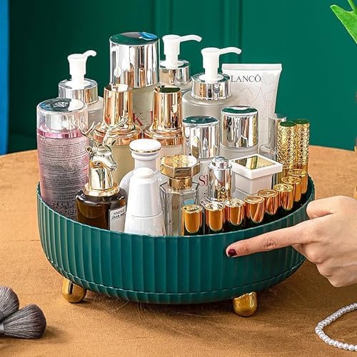 360 Rotating Makeup Perfume Organizer Skincare Tray, Small Teal Green