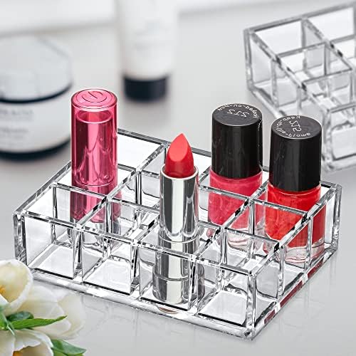 Amazing Abby - Allure - 2-Pack 12-Slot Acrylic Lipstick Organizer, Lipstick Holder, Lip Gloss Holder, Cosmetic Storage D