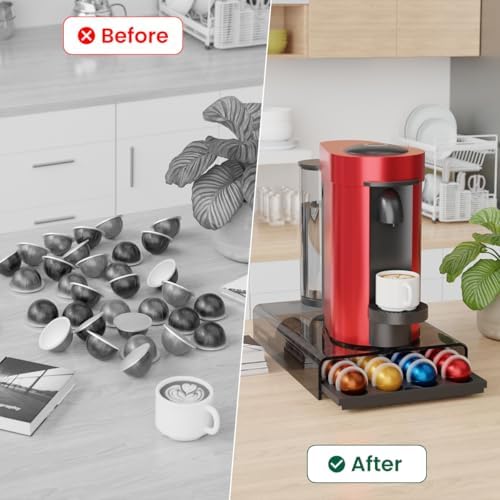 Storage Drawer for Nespresso Vertuo Coffee Pod Holder for Counter Acrylic Coffee Capsule Organizer - 40 Pods