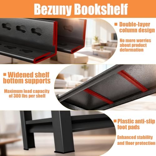 Modern Book Shelf, Display Bookcase, Bolt-free Metal Storage Shelves for Books CDs Movies Garage Kit, Adjustable Bookshe