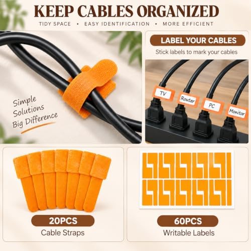Rattan-Style Cable Management Box, Router Box Hider with 80 Accessories