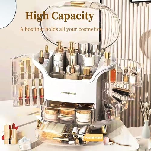 Makeup & Skincare Organizer Box for Countertop with Lid & Drawers, White
