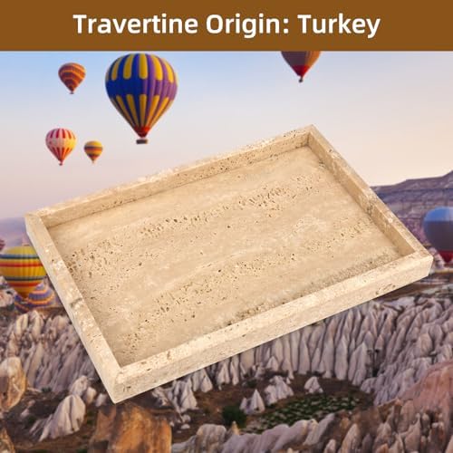 Marble Bathroom Vanity Tray, Travertine, 12"x 8" x1.2"