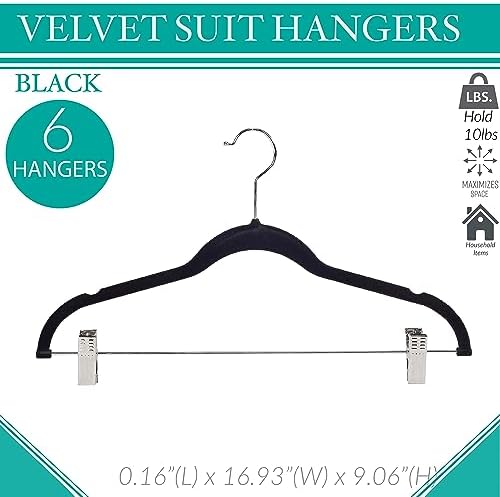 Simplify 60 Pack Velvet Hangers with Clips | Skirt and Pants | Slim Space Saving | Closet Organization | Non-Slip | Prevent Creases | Swivel Neck | Durable | Black