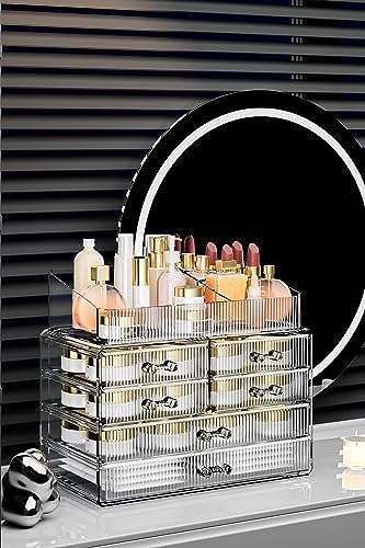 ZHIAI Stackable Storage Drawers, Acrylic Bathroom Counter Organizer Clear Makeup Organizers for Vanity, Kitchen Cabinets