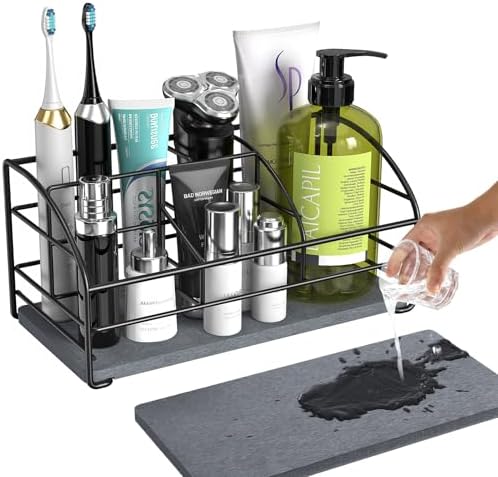 Luxspire 5 Slots Toothbrush Holders with Diatomaceous Earth Tray, Black