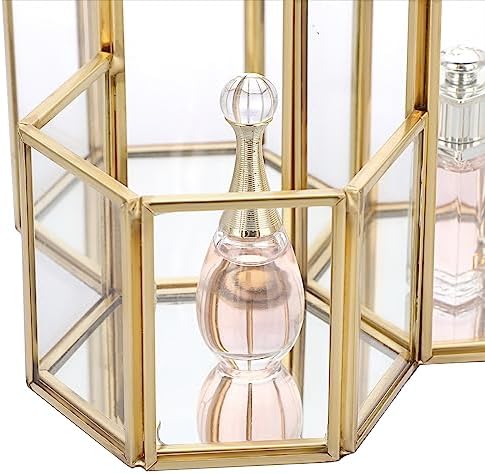 Hipiwe Glass Makeup Brush Holder 3 Slot Gold Desktop Pen Pencil Pot Cup