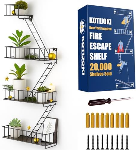 Fire Escape Shelf, 3.5 Tier Floating Ladder Shelf for Wall Decor & Storage