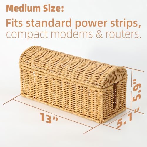 PP Rattan Cable Management Box to Hide Cords and Power Strip
