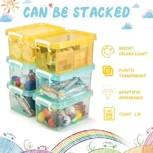 Wenqik 6 Pack Colorful Plastic Storage Bins with Lids, Cute Color