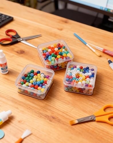 LJY 100 Clear Square Plastic Boxes, 1.77 x 1.77 x 0.8 in for Repair Parts