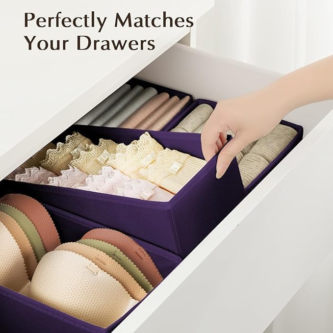 DIMJ Drawer Organizers Clothes, Set of 12 Dresser Organizer Bins, Fabric Closet Organizers and Storage, Shallow Drawer D