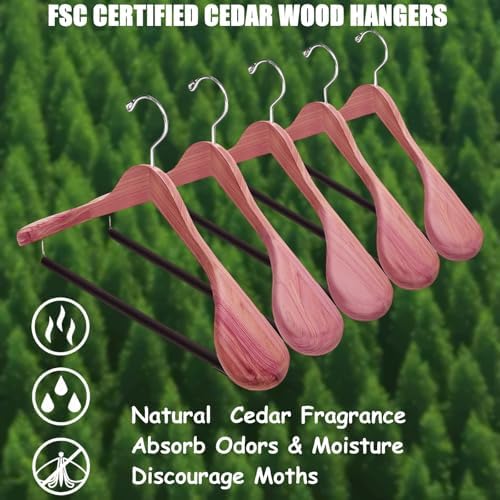 Amber Home 5 Pack Cedar Wood Suit Coat Hangers with Extra Wide Shoulder