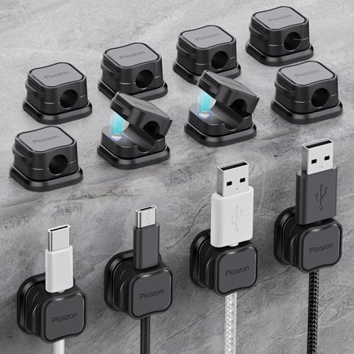 12 Pack Magnetic Cable Clip Organizer Cord Holder, Picozon Adhesive Cable Management, Wire Phone USB Charger Cable Holde