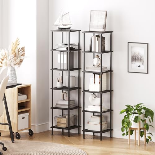HOOBRO 6-Tier Corner Shelf, Corner Square Rack Display Shelf, Tall Storage Rack Plant Stand, Bookcase for Small Spaces, 