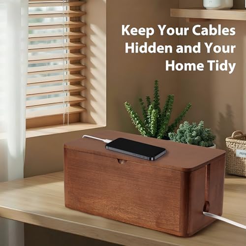 ZhiYo Wood Cable Management Box, Large Cord Organizer Box for Power Strip