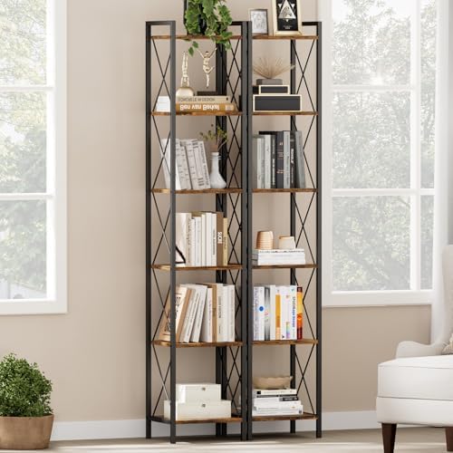 Homhedy 6 Tier Small Bookshelf, Tall Narrow Bookcase, Metal Book Shelf