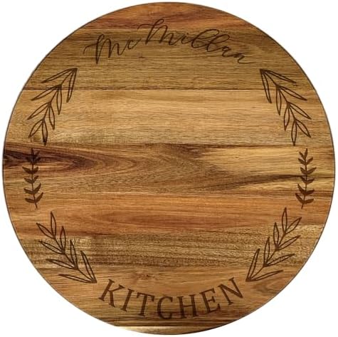 Engraved Family Name and Leaves Personalized Lazy Susan, 16" Rotating Tray