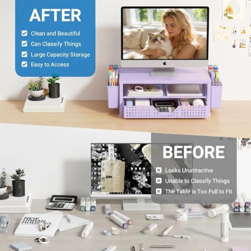 OPNICE Desk Organizers and Accessories, Computer Monitor Stand Riser with Drawer and 2 Pen Holders, Printer & Laptop Sta