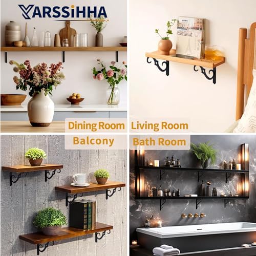Yarssihha 10 Inch Decorative Shelf Brackets, 4 Pack Wall Mounted Metal Shelving Brackets, Heavy Duty Shelf Supports, Rus