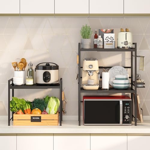 DOLALIKE Microwave Oven Rack, Expandable Microwave Stand Countertop Kitchen Utensils Tableware Storage, Carbon Steel Ove