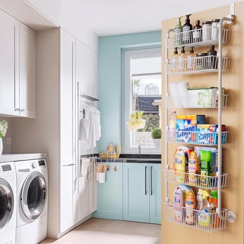 Delamu Large Over the Door Pantry Organizer, 6-Tier Metal Pantry Door Organization and Storage for Easy Install, Hanging