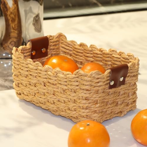 QINGTUHONE Woven Paper Rope Wicker Basket for Organizing(Set of 3,Desert)